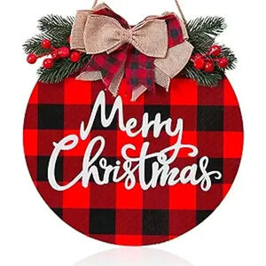 NEW 12" Round Merry Christmas Hanging Garland Christmas Home Decoration Red